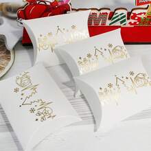 1/10/30pcs Christmas Golden Foil Pattern Gift Pillow Box, Snowman Party Favor Packaging Set For Holiday Celebrations - Multicolor - View 5