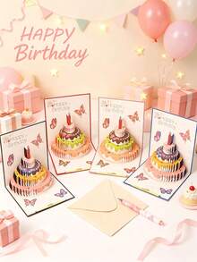 1pc Personalized 3D Pop-Up Birthday Card, Customizable With Name, Featuring Vibrant Cake And "Happy Birthday" Text, Perfect Gift For Friends And Family, Ideal For Birthday Party Supplies, Celebrations And Birthday Party Decorations - Single Piece - View 3