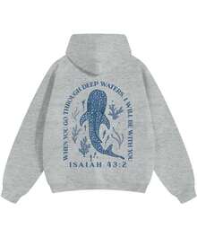 Whale Shark ISAIAH 43:2 Printed Hoodies Harajuku Fashion Streetwear Fall Long Sleeves Fleece Hooded Pullover Men Women Clothing,Essentials,Jyghnvb - White - View 5