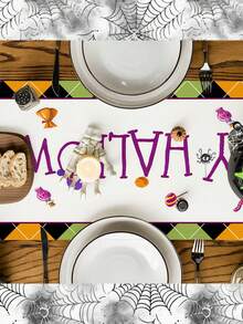 1pc, Halloween-Themed Table Runner, Microwave Dust Cover, Protective Cover, Rectangular Tablecloth, Washable, Suitable For Family Dinners, Coffee Tables, Kitchen And Dining Room Decorations, Table Decorations, Party And Scene Decorations, Home Decor, Outdoor Patio Table Runner Decorations, Entryway Decorations, Fireplace Mantle Decorations. - Multicolor - View 5