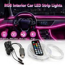 Lampu LED Strip Interior Mobil dengan Kontrol Jarak Jauh, Lampu Neon Sinkron dengan Musik, Aksesoris Dekorasi Kendaraan, Set Lampu Suasana Interior - MultiWarna - View 10