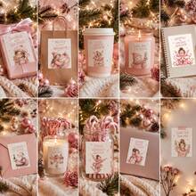 10pcs Pink Christmas Aesthetic Stickers Set, Cute Winter Cartoon Girl Holiday Decals For Laptop Scrapbook Diary Gift Package Decor - 10Pcs - View 1