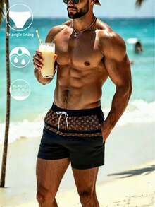 Men's Hawaiian Beach Print Swim Shorts With Inner Lining, Anti-Embarrassment Beach Swimwear - Multicolor - View 12