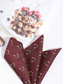Burgundy Bird Print Pocket Square, Men Formal Business Wedding Suit Breast Pocket Accessory - Burgundy - View 3