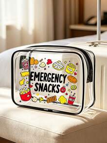 「Emergency Snacks」字母印花 PVC 化妝收納袋，中性旅行化妝與盥洗用品收納包，便攜式收納小包 - 彩色 - 查看 6