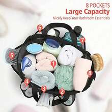 1pc Mesh Shower Caddy, Portable 8-Pocket Bathroom Storage Bag, Large Capacity Organizer Bag, Suitable For College Dorm, Travel, Beach, Swimming, Gym, Shower Essentials Storage, Lightweight Toiletry Bag - Multicolor - View 4