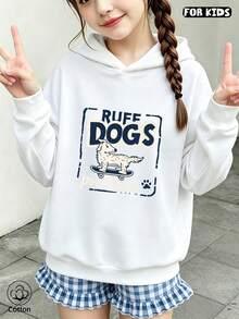 Children's Cartoon Dog Print Hooded Sweatshirt - Loose, Breathable And Comfortable, Suitable For Daily Wear In Spring And Autumn - White - View 4
