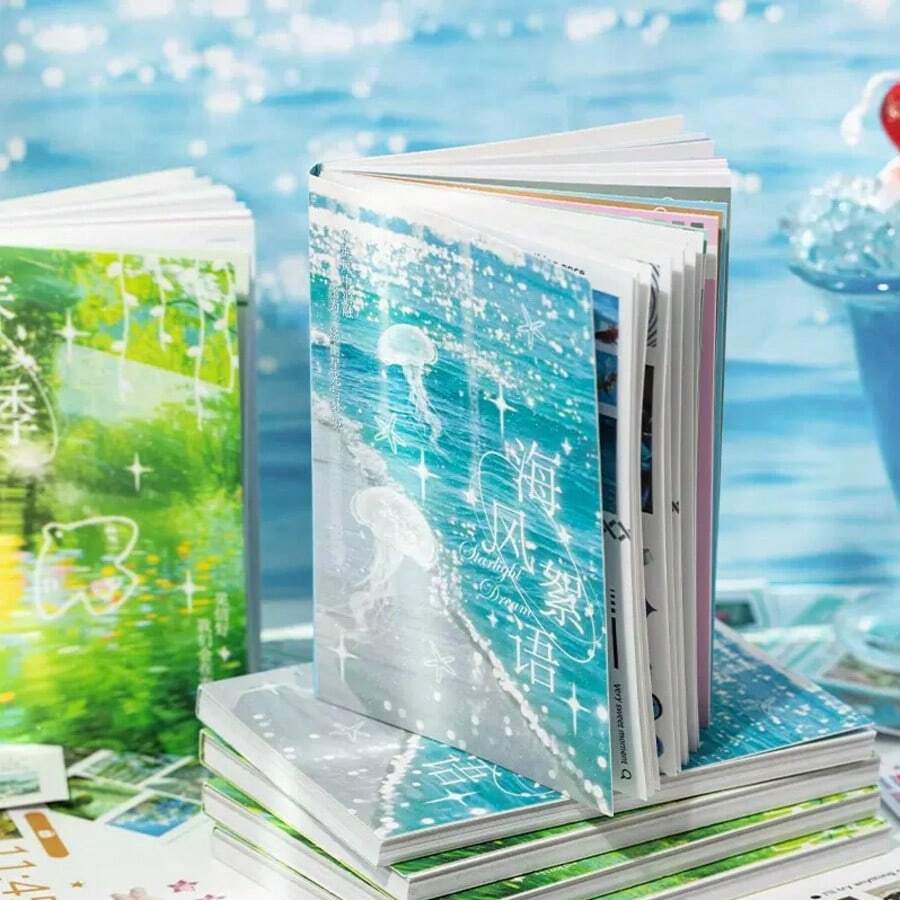 1 buah Buku Stiker Perencana Vintage 30 Lembar Gaya Stiker Pemandangan Laut Makanan Bunga Stiker untuk Pelajar Scrapbook Album Foto Casing Ponsel Dekorasi DIY - Buku stiker - View 1