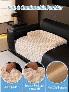 1pc Herringbone Jacquard Pet Sofa Cushion Pad, Non-Slip Scratch-Resistant Sofa Protector, Multi-Scene Cat Dog Sleeping Mat, Universal For Car, Indoor, Outdoor, Sofa Cover - Khaki - View 3