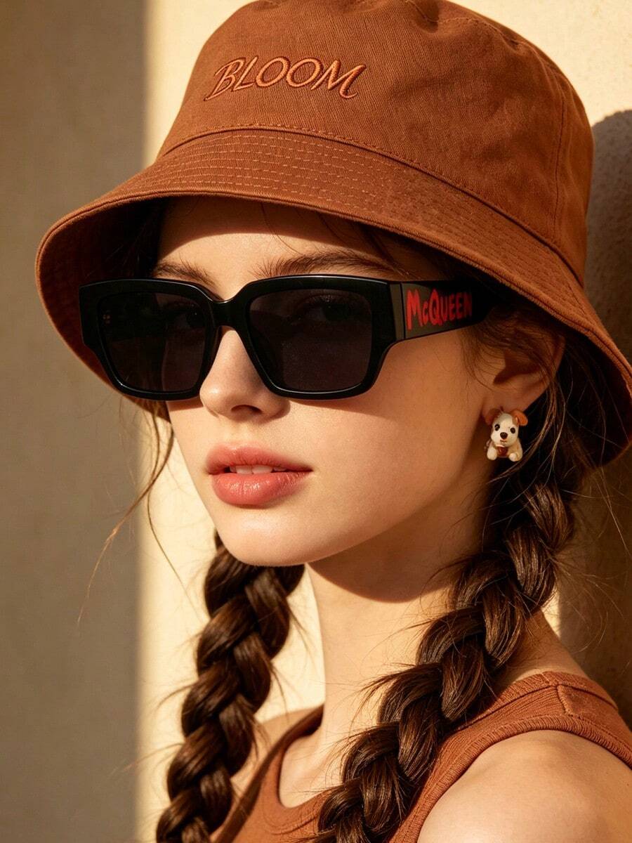 Alexander McQueen Large Square Vintage Black Thick Frame Sunglasses For Men, UV400 Protection Fashionable Shades - Red - View 1
