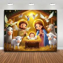 Latar Belakang Adegan Kelahiran Yesus 2D Lembaran Tunggal, Keluarga Kudus Berbintang, Tiga Orang Bijak, Palungan di Padang Gurun, Latar Belakang Studio Fotografi Natal - Kelahiran Yesus - View 12