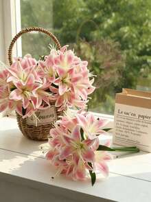 6 Bundles Artificial Pink Lily Bouquet, Suitable For Wedding Table Centerpiece Decoration, Home Decor Floral Arrangement, DIY Gift - Multicolor - View 3