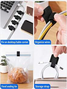 20/10/3/1pc Self-Adhesive Strong Hook And Loop Cable Ties, Reusable Cable Organizer, Cable Wrap Clips, Cable Fixing Sleeves, Suitable For USB Cables, Travel Cable Manager, Computer Mouse, Wire Bundling And Organizing - New Arrival - View 3