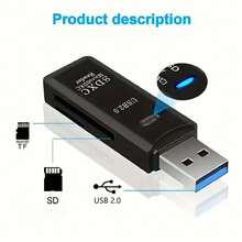 2合1 USB 2.0 高速讀卡機附 Type-C 轉接頭，Micro TF SD 讀卡機，高速轉換器，適用於相機與筆記型電腦 - 黑色 - 查看 4
