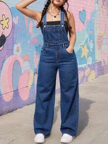Women's Casual Denim Overalls with Pockets, Sleeveless Straps Long Jumpsuit, Cute Fall Non-Stretch Cami Style for Everyday Wear - Azul - Ver 4