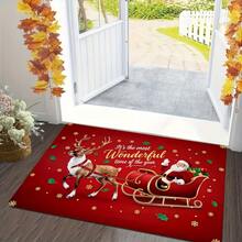1PC Welcome Doormat With Santa Claus And Reindeer Pulling Sleigh Pattern And "It's The Most Wonderful Time Of The Year" Text | Suitable For Room Decor, Floor Mat, Bedroom Carpet, Kitchen Mat, Home Decor, Entryway Mat And Bathroom Mat. Christmas Home Decor, Perfect Christmas Gift, Suitable For Winter Use - A - View 8