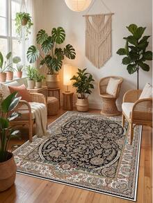 Digitally Printed Non-Slip Washable Runner And Area Rug Living Room Carpet, Modern Design | Modern, Scandinavian, Bohemian And Classic Styles | 100% Polyester - Black - View 4