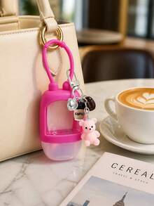 Cute Teddy Bear Filling Squeeze Bottle, Paired With Cute Coffee Pendant, Portable Mini Hand Sanitizer Bottle With Silicone Cover, Leak Proof Design - Multicolor - View 7