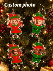 Custom Photo Christmas Ornament, Personalized Red Green Holiday Tree Hanging Decor, Festive Christmas Character Style, Customized Picture Keepsake, Customizable Christmas Decorations, Christmas Party Decor, Holiday Gift Accent, Christmas Gift 2026 - Multicolor - View 1