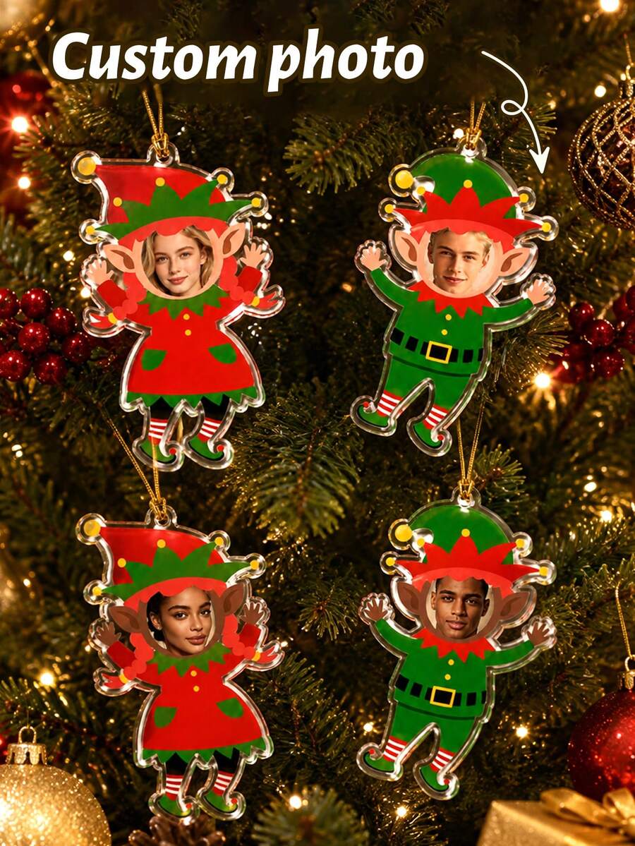 Custom Photo Christmas Ornament, Personalized Red Green Holiday Tree Hanging Decor, Festive Christmas Character Style, Customized Picture Keepsake, Customizable Christmas Decorations, Christmas Party Decor, Holiday Gift Accent, Christmas Gift 2026 - Multicolor - View 1