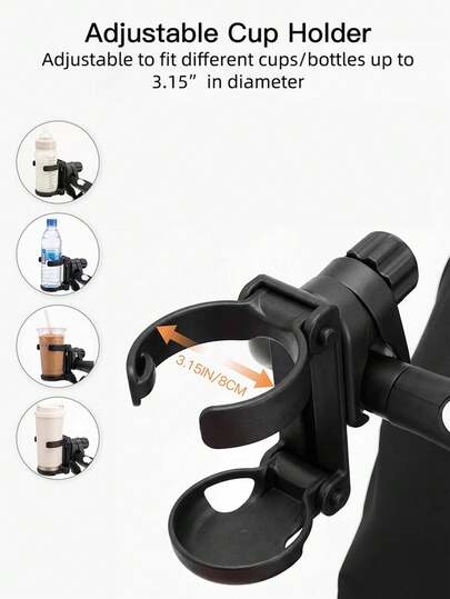 1Pc Foldable Stroller Cup Holder, 360° Rotatable Universal Drink Bottle Holder Adjustable Clip‑On Cup Rack For Stroller, Wheelchair, Bike