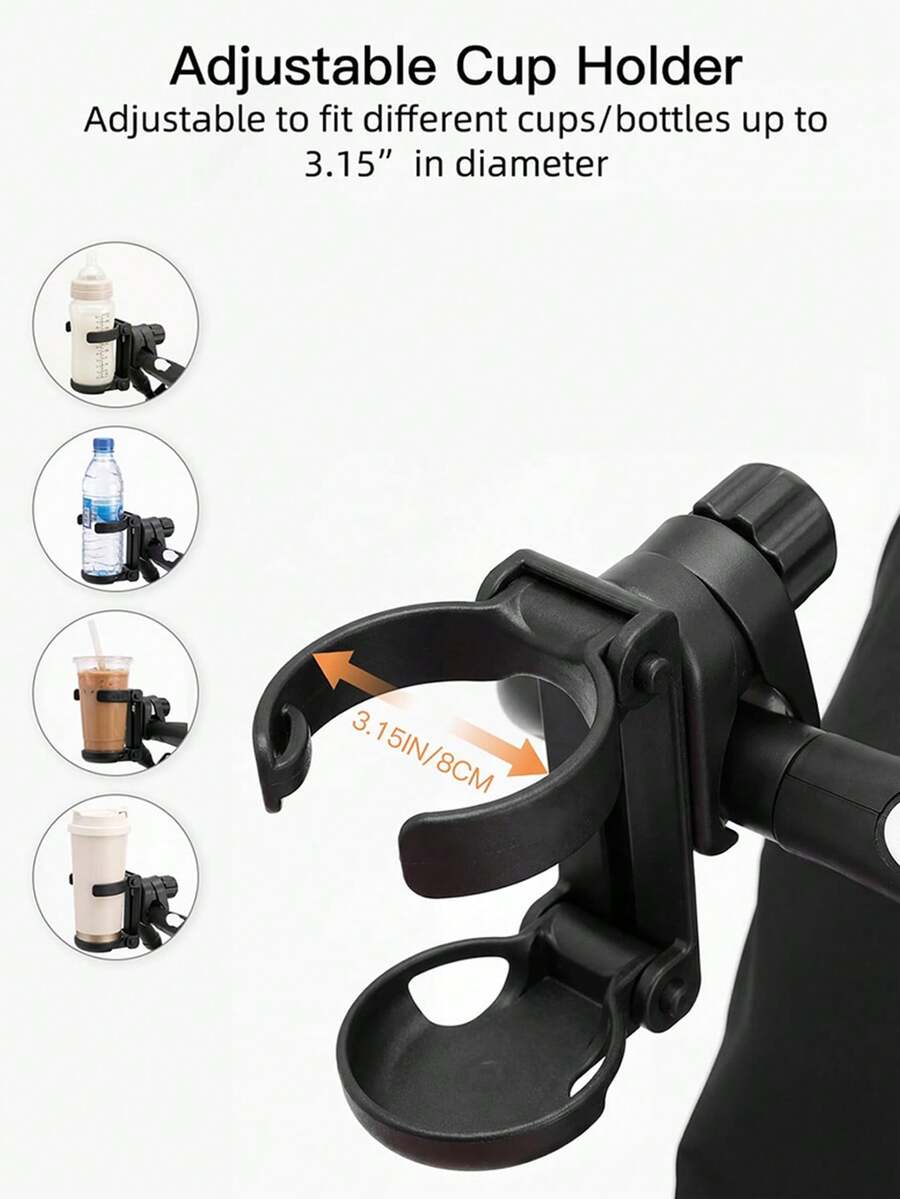 1pc Foldable Baby Stroller Cup Holder, 360° Rotating Universal Drink Bottle Holder, Adjustable Clip-On Cup Holder, Suitable For Strollers, Wheelchairs, Bicycles
