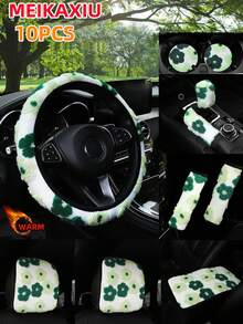MEIKAXIU 3PCS-S,3PCS-H,4/6/8/10PCS Winter Plush Flower Car Accessories Multi-Piece Set, Car Steering Wheel Cover Without Inner Ring, Handbrake Cover, Gear Shift Cover, Shoulder Protector, Armrest Pad, Headrest Pad And Other Car Decoration Items For Women - Jacquard Plush Flowers - View 25