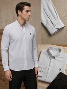 US Polo Assn قميص رجالي أكمام طويلة أبيض - أبيض - مشاهدة 2