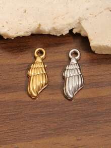 3 buah liontin temuan kerang laut stainless steel warna emas gaya fashion, charm kehidupan laut untuk membuat perhiasan DIY dan aksesori - liontin - View 5