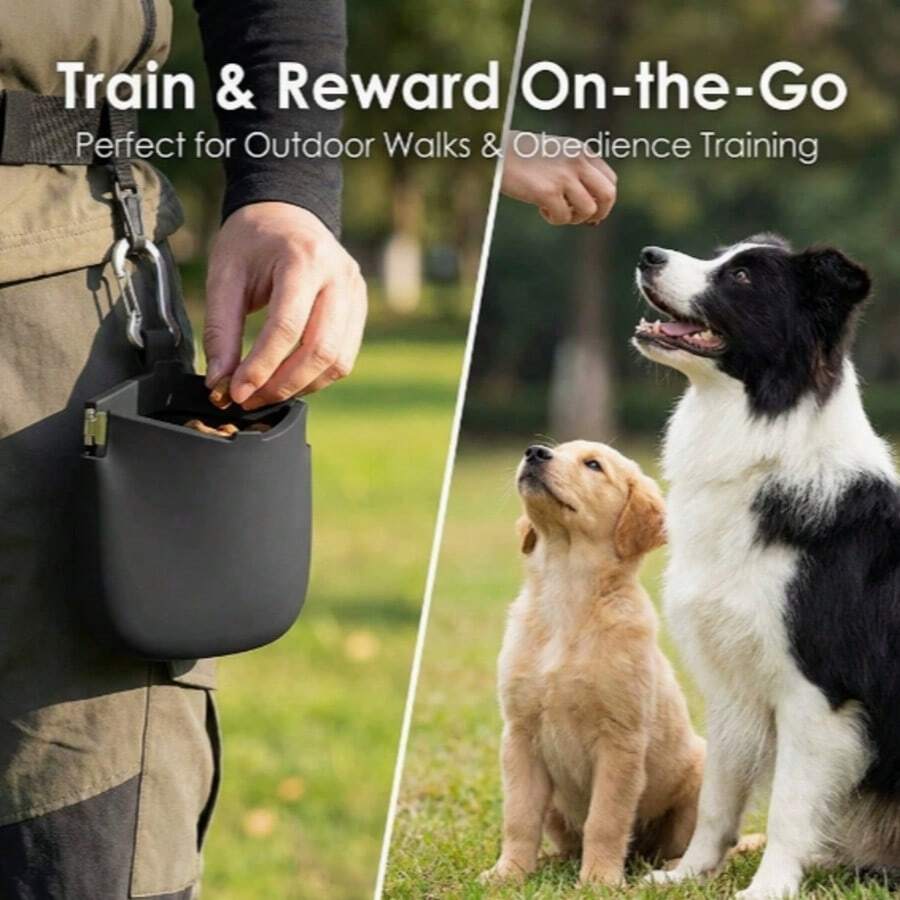 1pc Silicone Dog Treat Pouch, Hands‑Free One‑Hand Quick Open Anti‑Spill Snack Storage Bag With Carabiner Clip, Odor‑Resistant Washable Clip‑On Treat Holder For Puppy Small Large Dogs Outdoor Hiking Walking Obedience Training For Wet Dry Pet Snacks - Multicolor - View 1