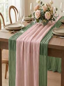 2pcs Dual-Color Table Runner, Rustic Transparent Bohemian Tablecloth, Suitable For Spring/Summer Mother's Day Dining Table Decor, Bridal Shower Tablecloth, Birthday Party Decoration - Multicolor - View 12
