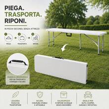 Bakaji Panchina Pieghevole e Salvaspazio per Esterno con Seduta in Polietilene e Struttura in Acciaio, Panca Richiudibili con Maniglia Ergonomica per Giardino, Feste, Buffet, 182 x 70 x 74 cm - Bianco - Visualizzare 2