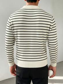 ZYNTH BALENO Men's Fashion Autumn/Winter 12-Gauge Horizontal Striped Slim Fit Regular Shoulder Airplane Collar Long Sleeve Sweater, Suitable For Gym Workout - Apricot - View 5