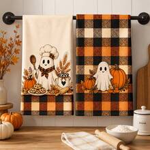 2pcs Autumn Pumpkin Chef Set, Playful Vintage Farmhouse Style Dish Cloth And Hand Towel, 16x24 Inches, Fade-Resistant, Washable, Non-Fading, Clear And Durable Print, Lint-Free, Home Decor - Orange - View 8