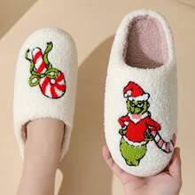 The Grinch 1 paire de chaussons d'hiver verts en fourrure, chaussons de maison confortables, chaussons thermiques d'automne, chaussons de mode pour le bureau, chaussons de voyage unisexes pour couples, chaussons de costume de fête, conviennent comme cadeaux d'anniversaire de vacances pour la famille et les amis, cadeaux de Noël, conviennent pour le port quotidien et festif, accessoires de costume d'Halloween - Multicolore - Voir 7