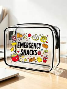 「Emergency Snacks」字母印花 PVC 化妝收納袋，中性旅行化妝與盥洗用品收納包，便攜式收納小包 - 彩色 - 查看 5