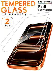 2pcs Full Coverage High Definition Tempered Glass Screen Protector, Anti-Fall Anti-Collision Anti-Fingerprint, High Hardness Material Effectively Resists Daily Wear And Tear, Not Easily Scratched When Placed In Backpack Or Contacting Hard Objects, Compatible With IPhone 17e/17 Pro Max/17 Pro/17 Air/17/16 Pro Max/16 Pro/16 Plus/16/15 Pro Max/15/14/13/12 And Other Models - Clear - View 9