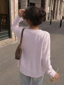 Cardigan Rajut Motif Bunga Merah Muda untuk Wanita, Sweater Kancing Depan Motif Bunga Ungu, Atasan Lengan Panjang Lembut untuk Pakaian Musim Semi dan Gugur - Mauve Purple - View 2
