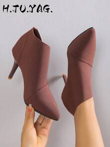 European And American Fashion Pointed Toe Stretch High Heel Classic Boots,Stiletto Heels - Brown - View 2