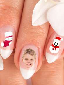 Customized Christmas Nail Stickers, Personalized Photo Nail Stickers, Waterproof Nail Tattoo Stickers, Customized Nail Stickers, DIY Nail Stickers, Suitable For Christmas, Birthday, Wedding, Party, Unique Gift For Her, Suitable For Family And Friends - Multicolor - View 9