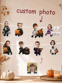 Personalized Photo Face Cutout Party Banner, Custom Halloween Garland With Spooky Character Theme, Photo Face Party Decor For Trick Or Treat Celebration, Costume Party Decoration, Halloween Event Display For Kids, Family, Friends And Party Hosts - Multicolor - View 1