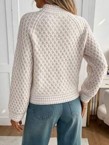 SEREN Sweater Pullover Lengan Panjang Rajut Waffle Musim Gugur/Dingin Wanita, Atasan Rajut Leher Setengah Tinggi, Gaya Bohemian Kasual - Aprikot - View 5