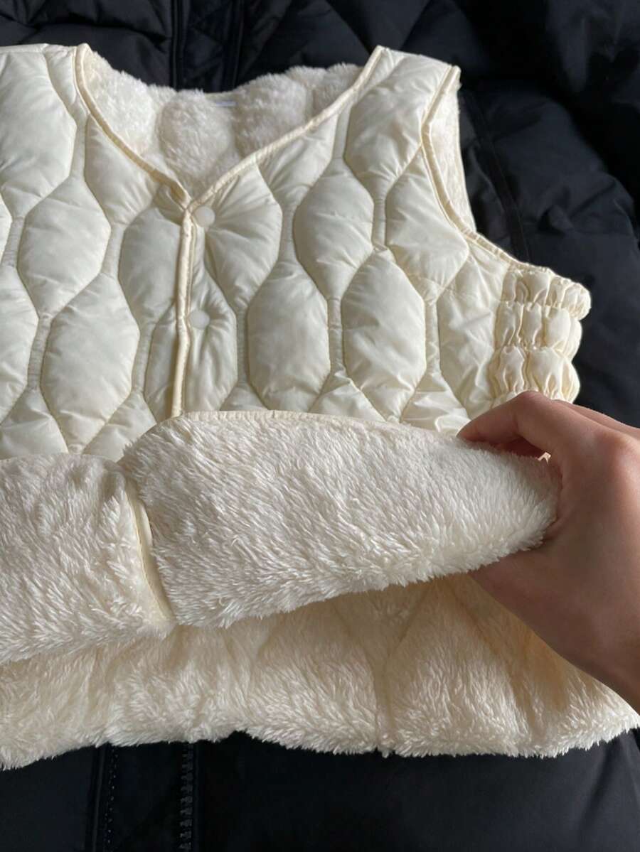 SEREN 女款無袖背心內搭,附口袋,休閒外套,適合秋冬穿搭 - 白色 - 查看 1