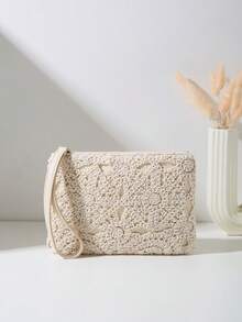 1pc Hollow Pattern Woven Women's Clutch Wallet, Suitable For Women And Girls To Use In Dinner, Evening Party, Shopping, Daily Commute, Travel And Other Occasions - Apricot - View 1