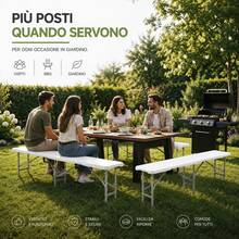 Bakaji Panchina Pieghevole e Salvaspazio per Esterno con Seduta in Polietilene e Struttura in Acciaio, Panca Richiudibili con Maniglia Ergonomica per Giardino, Feste, Buffet, 182 x 70 x 74 cm - Bianco - Visualizzare 6