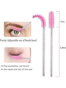 100/50/10pcs Mascara Brushes, Nylon Bristle Eyelash Brushes, Fragrance-Free Eyebrow Extender (With ABS Plastic Handle), Suitable For Normal Skin - Pink And Black Brush Head Set - Pink - View 3