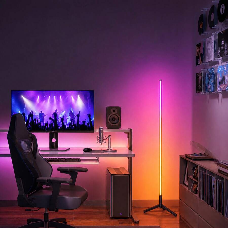 1PC Modern RGB LED Floor Lamp, 41 Inch Dimmable Multi‑Color Corner Ambient Light With Remote Control, USB Powered Plastic Standing Lamp For Living Room Bedroom Gaming Room Home Decor
