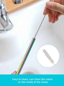 11pcs Stainless Steel Straw & Brush & Bag Set ,Kitchen,Christmas Gift,School Supplies - Multicolor - View 4
