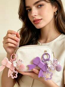 Lip Gloss Holder Keychains, Lip Balm Holder Chain Charm For Key Purse Bag, With Bear And Bow Pendant, Can Be Used As Keychain, Ring Chain, Handbag Charm, Backpack Pendant, Car Accessory And Wallet Accessory, Suitable For Daily Commute, Shopping, Party And Banquet, A Perfect Gift For Women And Girls On Birthday And Special Occasions - Multicolor - View 3