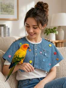 1pc New Bird Shoulder Cape, Parrot Anti-Scratch Training Interactive, Anti-Bite Black Wind, Easy To Clean Protective Bird Shoulder Perch, All Season Use (Button Color Random) - View 1